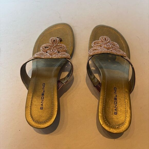 Bandolino Peach and Tan Women's Sandals Thong Style Size 6M Bessie Sparkly - Picture 9 of 10